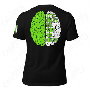 Black t-shirt with green brain graphic, Men’s Mental Health Short Sleeve.