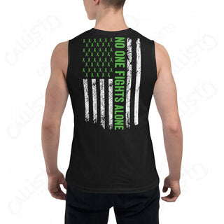 Man in black tank top with American flag design for Men’s Mental Health Tank Tops