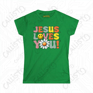 Women’s Floral Design Shirt - ’Jesus Loves You’: Inspirational Christian Tee for Women Faith-Based Apparel