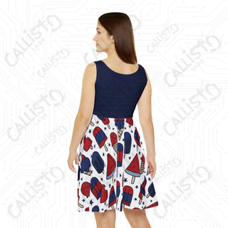 USA Patriotic Independence Day Women’s Skater Dress - July 4th Celebration Apparel with Patriotic Popsicle Design