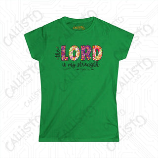 Women’s Softstyle Tee ’The Lord is My Strength’ Psalm 28:7 with Floral Design Inspirational Christian Shirt for