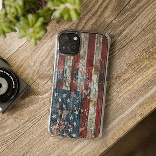 Distressed American Flag Magnetic Clear Impact Case for iPhone 14 & 15 - MagSafe® Compatible - iPhone 15 Plus - Phone