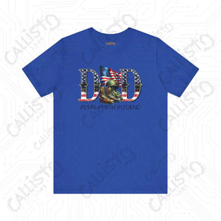 Mens ’DAD #MAN #MYTH #Legend’ Graphic Shirt: Patriotic Flag Lettering & Combat Boots Design - Unique Father’s Day