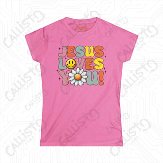 Women’s Floral Design Shirt - ’Jesus Loves You’: Inspirational Christian Tee for Women Faith-Based Apparel