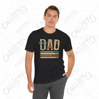 Men’s Graphic Shirt ’DAD: Husband Daddy Protector Hero’ with Mustache and Glasses Design Stylish Tee for Fathers