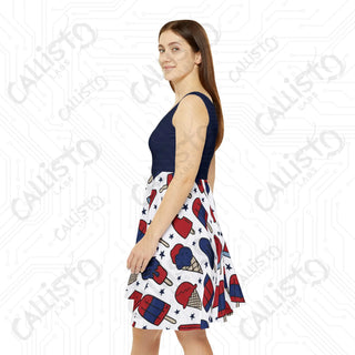 USA Patriotic Independence Day Women’s Skater Dress - July 4th Celebration Apparel with Patriotic Popsicle Design