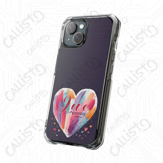 1 Corinthians 13:8 Love Never Fails Colorful Heart Magnetic Clear Impact Case for iPhone 14 & 15 - MagSafe® Compatible