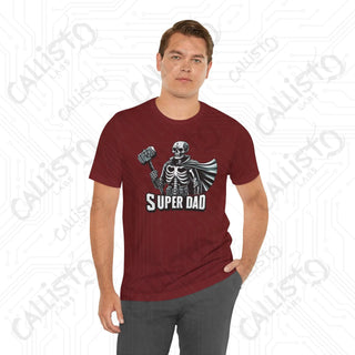 Men’s Horror Superdad Skeleton Superhero Graphic Shirt: Unique Dad Shirt with Hammer and Cape - Perfect Gift for