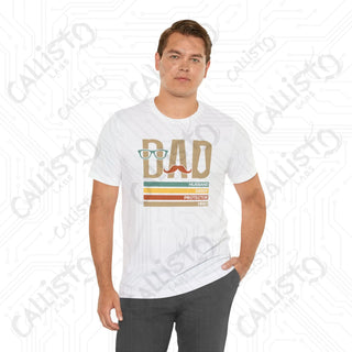 Men’s Graphic Shirt ’DAD: Husband Daddy Protector Hero’ with Mustache and Glasses Design Stylish Tee for Fathers