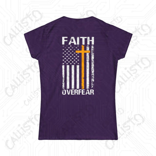 Women’s ’FAITH Over Fear’ Softstyle Tee with Cross and United States Flag - Inspirational Fashion for Every