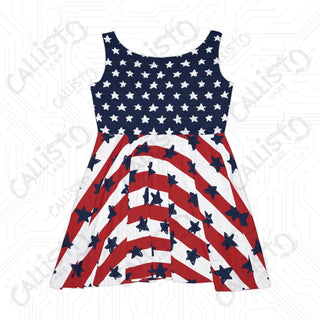 Women’s 4th of July American Skater Dress - USA Patriotic Independence Day Dress with Flag and Stars Design - All