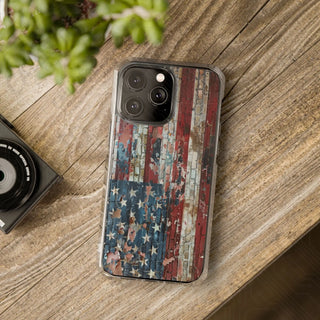 Distressed American Flag Magnetic Clear Impact Case for iPhone 14 & 15 - MagSafe® Compatible - iPhone 14 Pro Max