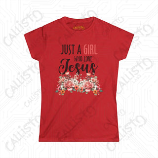 Women’s ’Just a Girl Who Loves Jesus’ Shirt: Inspirational Christian Tee for Women - Faith-Based Apparel - Red