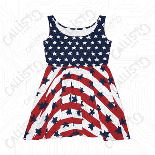 Women’s 4th of July American Skater Dress - USA Patriotic Independence Day Dress with Flag and Stars Design - All