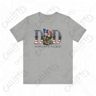 Mens ’DAD #MAN #MYTH #Legend’ Graphic Shirt: Patriotic Flag Lettering & Combat Boots Design - Unique Father’s Day