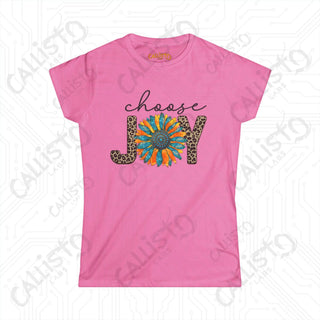 Sunflower and Leopard Print Women’s Softstyle Tee - Choose Joy Inspirational Shirt for Her - Azalea / S - T-Shirt