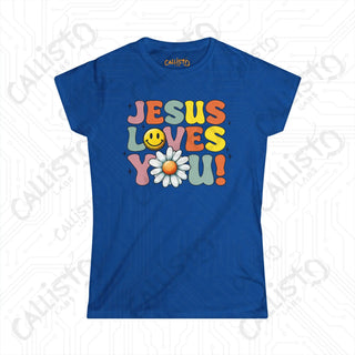 Women’s Floral Design Shirt - ’Jesus Loves You’: Inspirational Christian Tee for Women Faith-Based Apparel