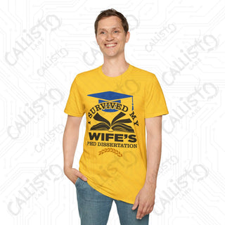 "I Survived My Wife's PhD Dissertation" Funny Mens Softstyle T-Shirt