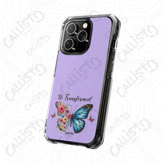 Romans 12:2 Be Transformed ButterflyMagnetic Clear Impact Case for iPhone 14 & 15 - MagSafe® Compatible - Phone Case