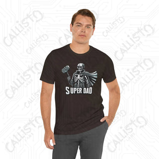 Men’s Horror Superdad Skeleton Superhero Graphic Shirt: Unique Dad Shirt with Hammer and Cape - Perfect Gift for