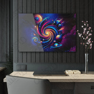 Large abstract celestial acrylic panel art in living room