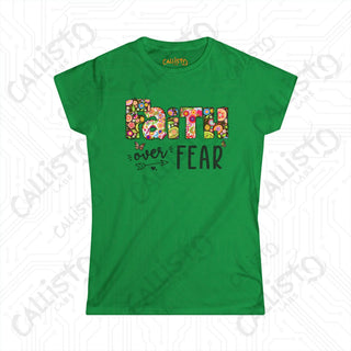 Women’s Softstyle Tee - ’Faith Over Fear’ with Floral Design: Inspirational Christian Shirt for Women Comfort &