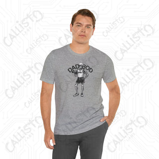 Men’s Horror ’Dad Bod’ Gym Skeleton with Weights Graphic Shirt: Fun and Spooky Dad Tee for Fitness Enthusiasts - T-Shirt