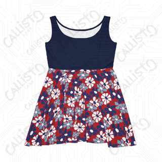 Women’s Patriotic Skater Dress - July 4th Independence Day USA Dress with Retro Floral Design - All Over Prints