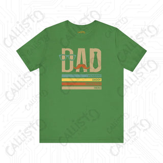 Men’s Graphic Shirt ’DAD: Husband Daddy Protector Hero’ with Mustache and Glasses Design Stylish Tee for Fathers