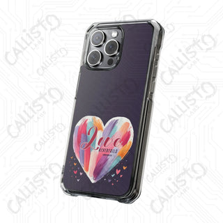 1 Corinthians 13:8 Love Never Fails Colorful Heart Magnetic Clear Impact Case for iPhone 14 & 15 - MagSafe® Compatible