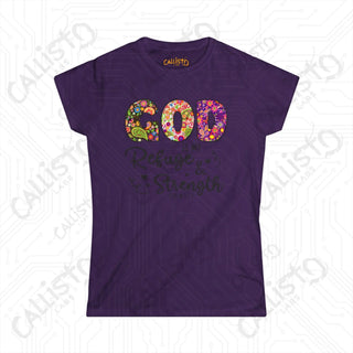 Women’s Softstyle Tee ’God is My Refuge and Strength’ Psalm 46:1 with Cross in Mason Jar Design Inspirational