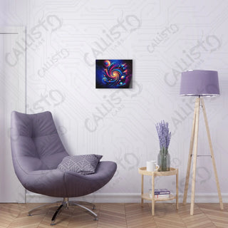 Celestial Whirl Acrylic Panel Art with Purple Chair and Abstract Painting