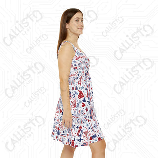 Women’s July 4th American Skater Dress - USA Patriotic Independence Day Dress with Fireworks Design - All Over Prints