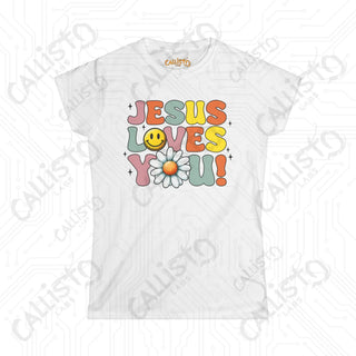 Women’s Floral Design Shirt - ’Jesus Loves You’: Inspirational Christian Tee for Women Faith-Based Apparel