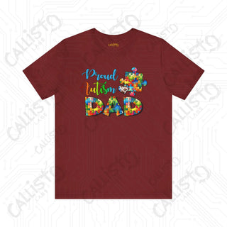 Men’s ’Proud Autism Dad’ Graphic Shirt: Show Support and Love with this Unique Autism Awareness Tee - Cardinal