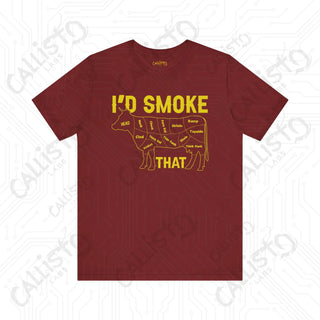 Men’s ’I’d Smoke That’ Funny Cow Shirt: Hilarious BBQ Apparel for Grill Masters and Beef Enthusiasts - Cardinal