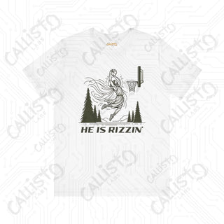 Men’s Funny ’He is Rizzin’’ Basketball Jesus Dunk Tee: Humorous Sports Shirt for Basketball Fans - White / XS - T-Shirt