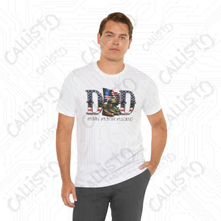 Mens ’DAD #MAN #MYTH #Legend’ Graphic Shirt: Patriotic Flag Lettering & Combat Boots Design - Unique Father’s Day