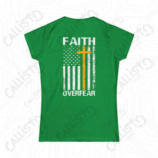 Women’s ’FAITH Over Fear’ Softstyle Tee with Cross and United States Flag - Inspirational Fashion for Every