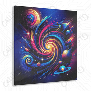 Colorful abstract acrylic painting on black background - Celestial Whirl Panel Art by Callisto Labs