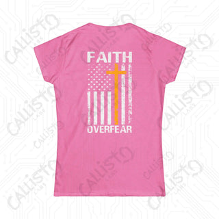 Women’s ’FAITH Over Fear’ Softstyle Tee with Cross and United States Flag - Inspirational Fashion for Every