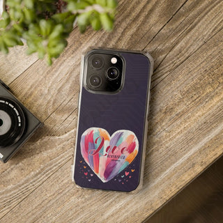 1 Corinthians 13:8 Love Never Fails Colorful Heart Magnetic Clear Impact Case for iPhone 14 & 15 - MagSafe® Compatible