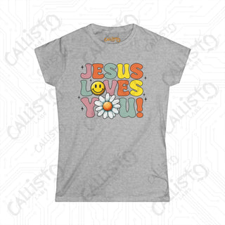 Women’s Floral Design Shirt - ’Jesus Loves You’: Inspirational Christian Tee for Women Faith-Based Apparel