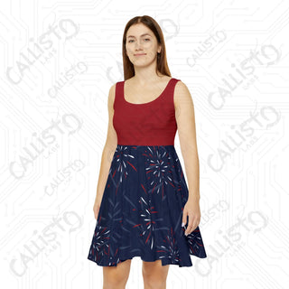 Women’s July 4th Skater Dress - Patriotic Independence Day Dress with Fireworks Design - XS - All Over Prints