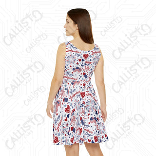 Women’s July 4th American Skater Dress - USA Patriotic Independence Day Dress with Fireworks Design - All Over Prints