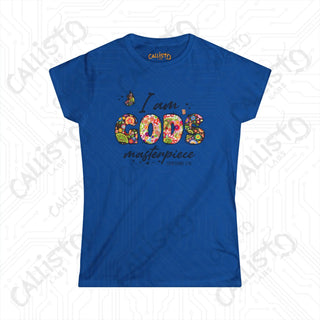 Women’s Softstyle Tee ’I Am God’s Masterpiece’ Ephesians 2:10 with Floral Design Inspirational Christian Shirt