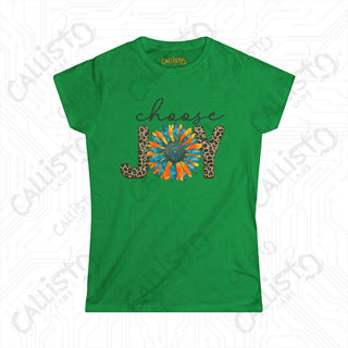 Sunflower and Leopard Print Women’s Softstyle Tee - Choose Joy Inspirational Shirt for Her - Irish Green / S - T-Shirt