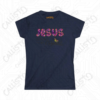 Women’s Softstyle Tee ’Jesus Touched My Heart’ with Floral Design Inspirational Christian Shirt for Women - Navy