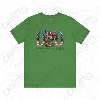 Mens ’DAD #MAN #MYTH #Legend’ Graphic Shirt: Patriotic Flag Lettering & Combat Boots Design - Unique Father’s Day