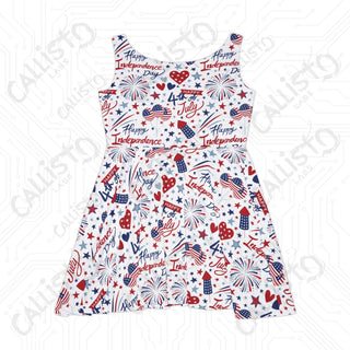 Women’s July 4th American Skater Dress - USA Patriotic Independence Day Dress with Fireworks Design - All Over Prints